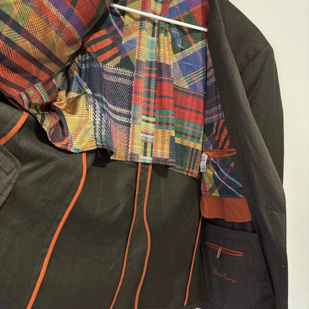 Robert Graham Dark Brown with Orange pinstripe Size 48 Blazer - Picture 5 of 9